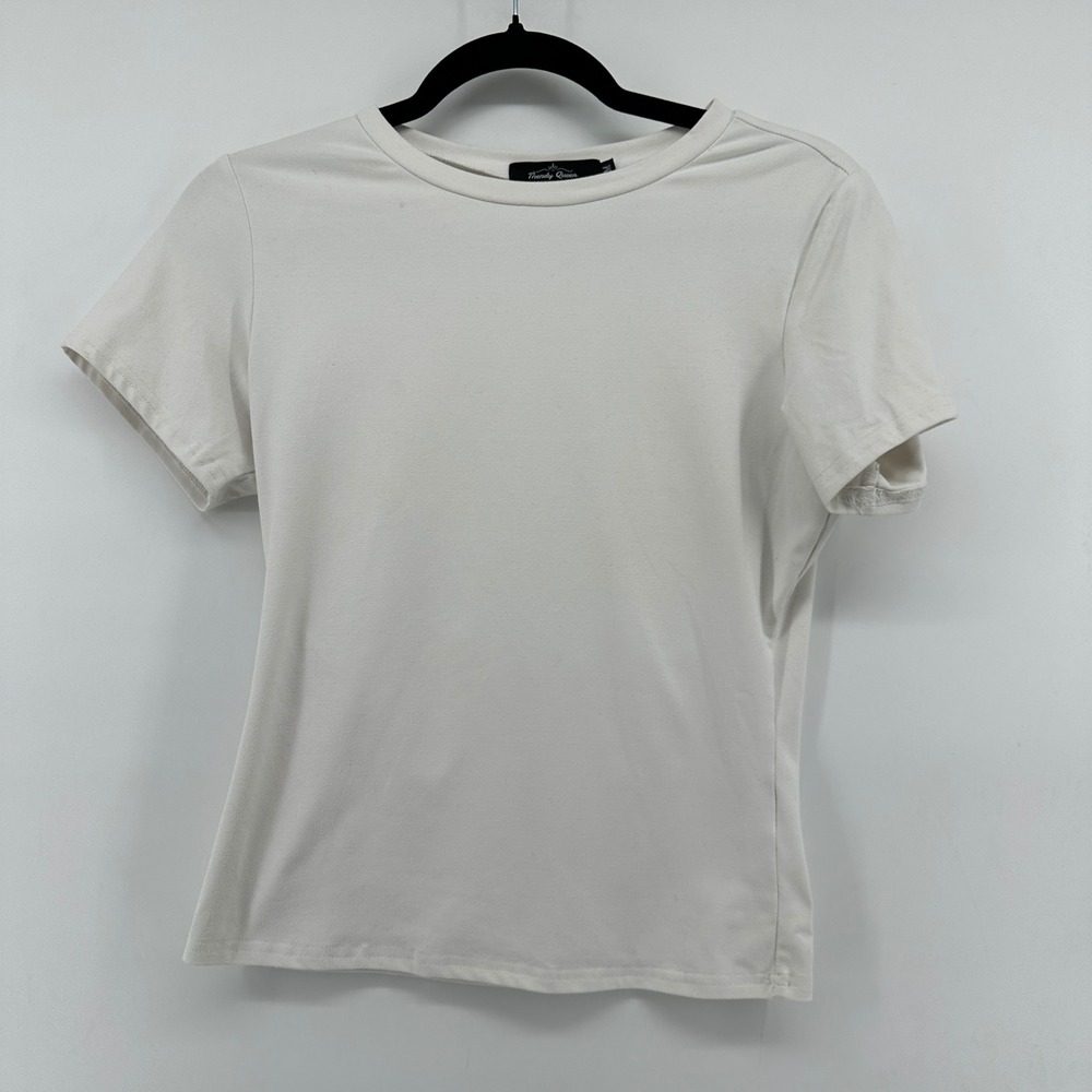Trendy Queen White Basic Short Sleeve Crewneck T-Shirt Slim Fit Women's Size M
